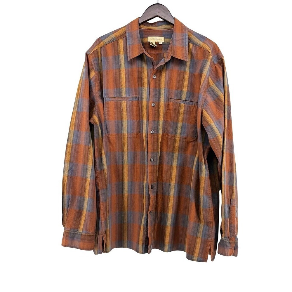 Territory Ahead Mens‎ XXL Plaid Cotton Button Down Shirt Rust Blue 143598
